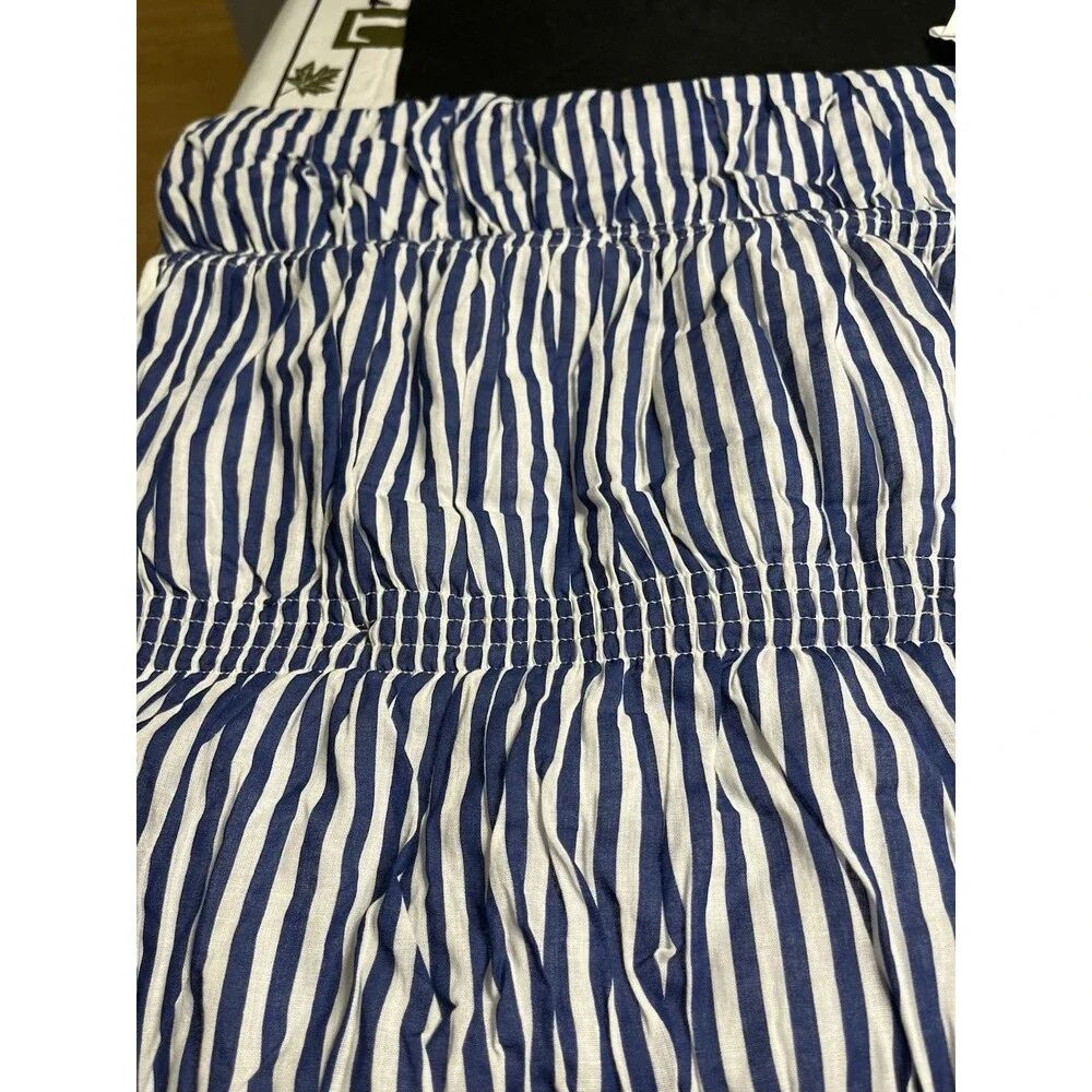 Pair of Pottery Barn Blue White Stripe Ruched Puffy Standard Pillow Shams New